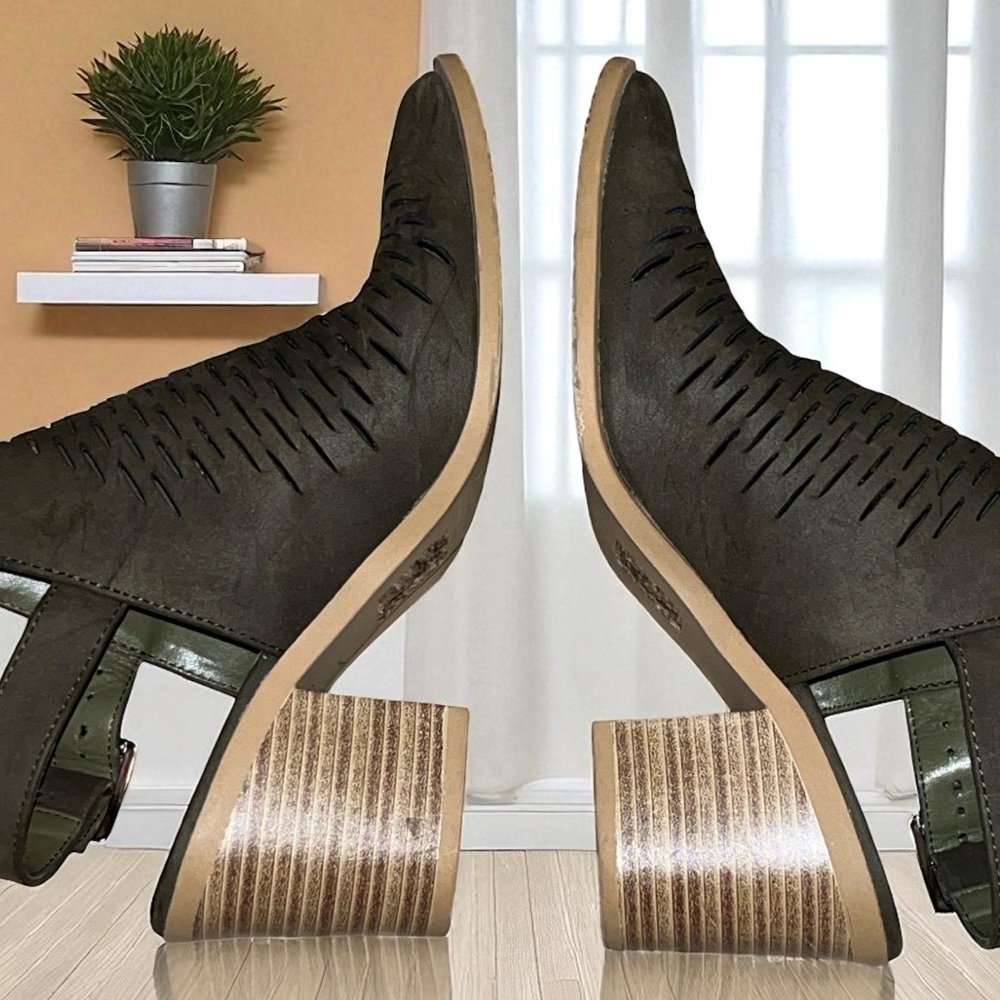 Cityclassified Dark Olive Perforated Ankle Booties